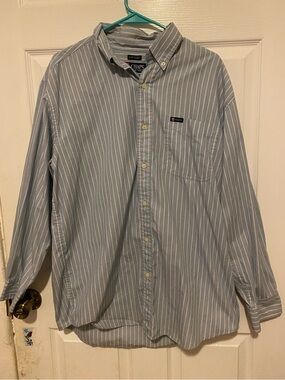 Chaps Men’s Blue and White Striped Button-Down Shirt